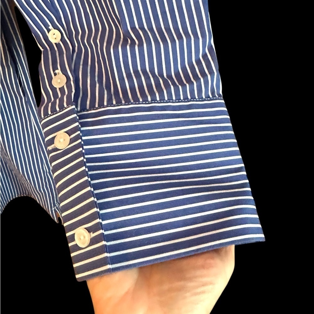 Universal Standard Shirt Dress Poplin Stretch Blue Stripe Button Up 4XS - Picture 8 of 13